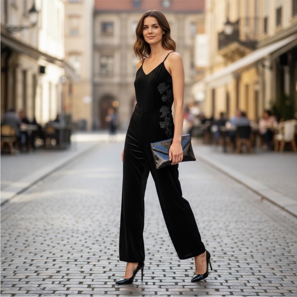 Sandro Black Jumpsuit with Floral Detail